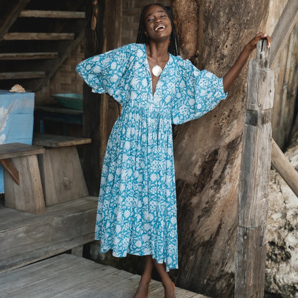 Kyra Midi Dress in Ocean Blue | Daughters of India